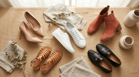 Tendências de sapatos femininos: scarpin nude, tênis branco, sandálias, bota de camurça e mocassim
