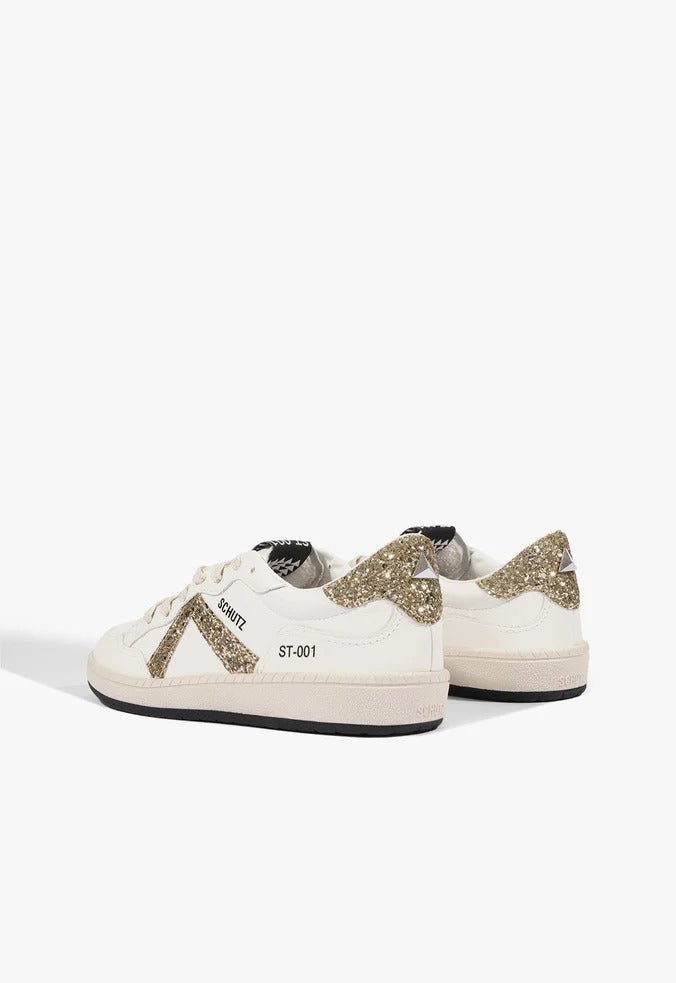 Tênis Schutz ST 001 Multineutro Couro Amarração Glitter Dourado