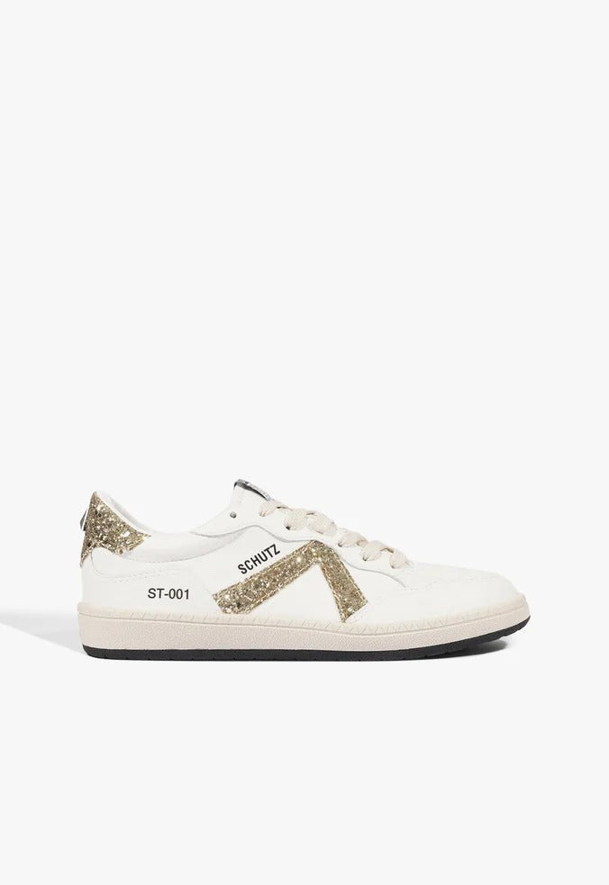 Tênis Schutz ST 001 Multineutro Couro Amarração Glitter Dourado