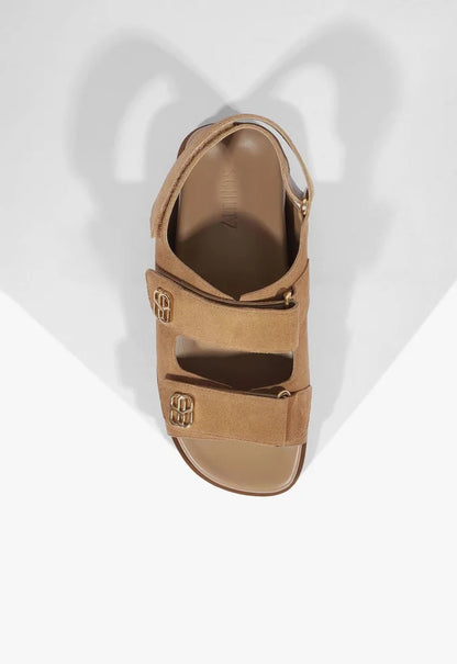 Papete Schutz Bico Quadrado Velcro Acamurçado Couro Marrom