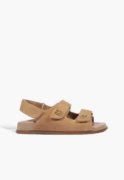 Papete Schutz Bico Quadrado Velcro Acamurçado Couro Marrom
