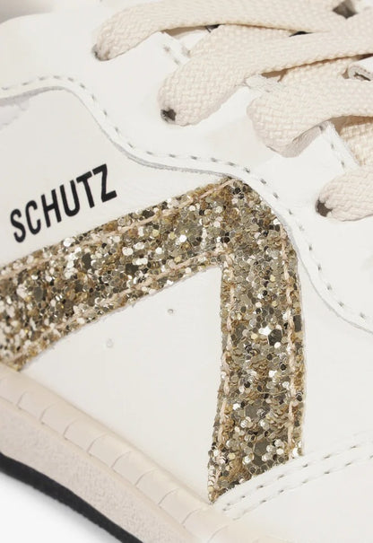 Tênis Schutz ST 001 Multineutro Couro Amarração Glitter Dourado
