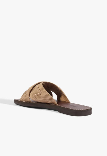Sandália Rasteira X Schutz Bege Logo Marrom