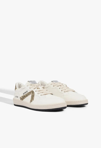 Tênis Schutz ST 001 Multineutro Couro Amarração Glitter Dourado